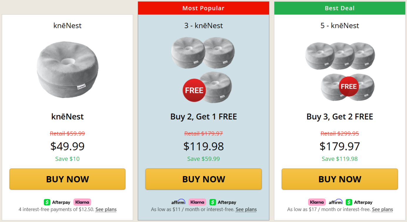 KneNest Knee Pillow Pricing